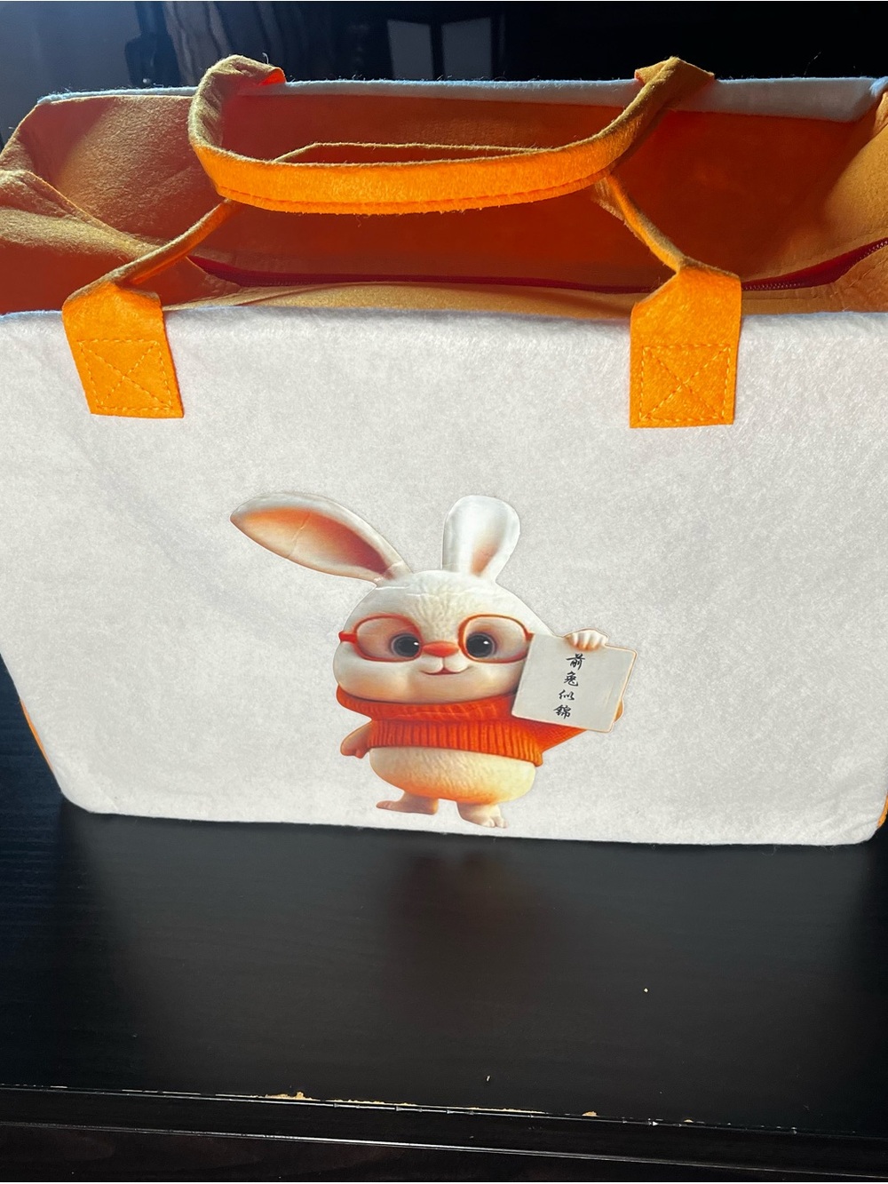 Kids Plush Bunny Tote Bag with Orange Handles
